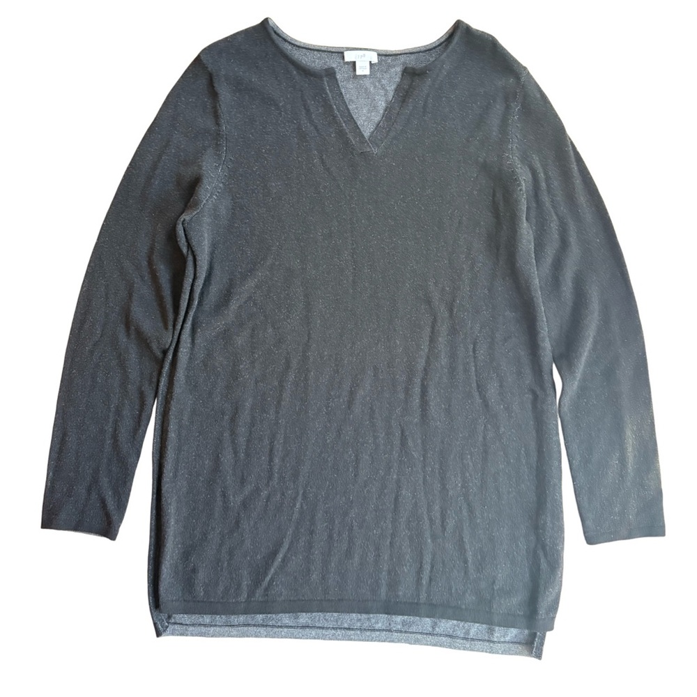 J. Jill Black Gray Heathered Classic Split V-Neck Tunic Sweater Size Small EUC - Picture 3 of 10